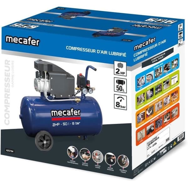 Kompressor - MECAFER - 425794 - Blå - 50 L - 2 HK - 8 Bar