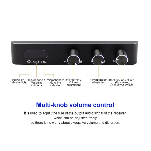 Karaokemaskine / karaokemixer med to trådløse mikrofoner og smart-tv-kompatibilitet