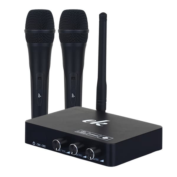 Karaokemaskine / karaokemixer med to trådløse mikrofoner og smart-tv-kompatibilitet