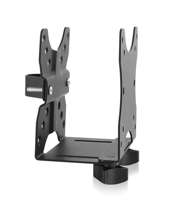 ICY BOX IB-MSA102-VM-fäste för mini PC (Intel NUC, Mac mini etc.) upp till 5 kg, montering på monitorstativ eller VESA, variabel bredd, stål, svart