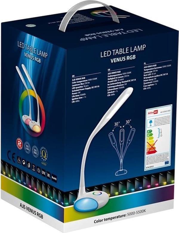 Activejet LED skrivebordslampe VENUS med RGB base Hvid