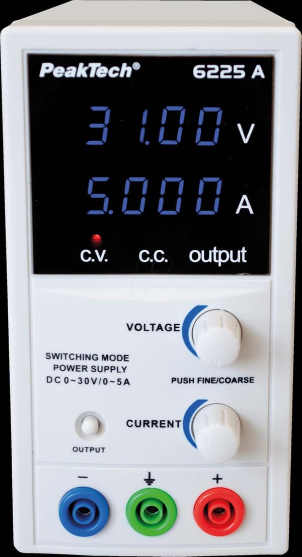 PEAKTECH 6225 A - laboratoriestrømforsyning, 0 - 30 V, 0 - 5 A, stabiliseret (P 6225 A)