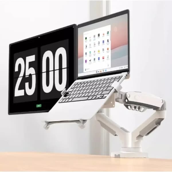 Bærbar computer holder, 360 graders rotation, gasdæmper støtte, HVID