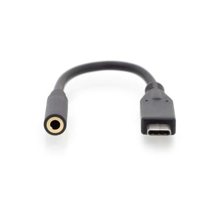 Digitus | USB-C-kuulokeliitäntäsovitin | Nainen | 24-nastainen USB-C | Minipuhelimen stereot 3,5 mm | Musta | 0,2 m