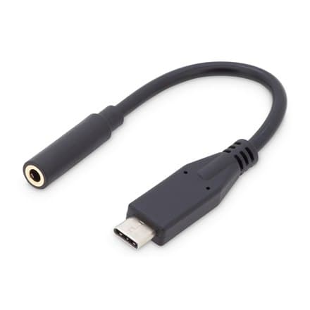 Digitus | USB-C-kuulokeliitäntäsovitin | Nainen | 24-nastainen USB-C | Minipuhelimen stereot 3,5 mm | Musta | 0,2 m