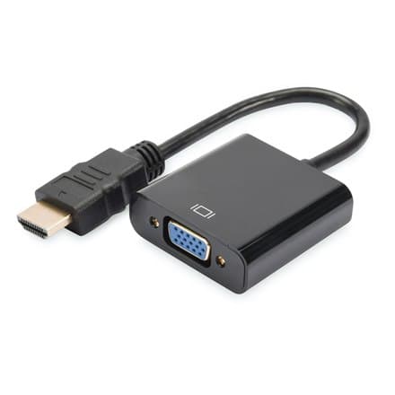 Digitus video/ljudadapter | 15-stifts HD D-Sub (HD-15) | Minitelefon 3,5 mm | Kvinna | 19-stifts HDMI typ A | Man | Svart
