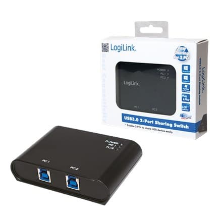 Perifer deling og hubs | USB perifer deling switch | Porte Antal 2 | Sort
