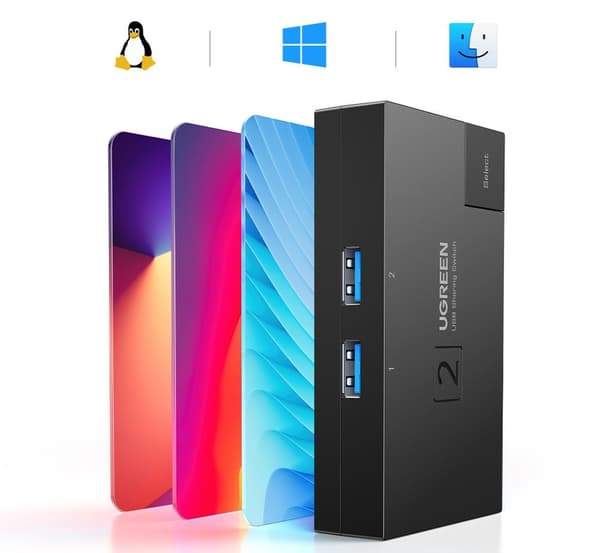 Switch USB 3.0 tovejs switch til to computere, sort