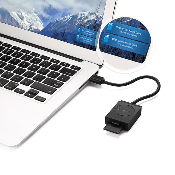 SD / micro SD hukommelseskortlæser, USB 3.0 stik, 15 cm - sort