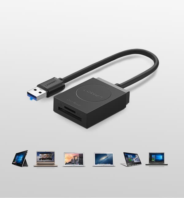SD / micro SD hukommelseskortlæser, USB 3.0 stik, 15 cm - sort
