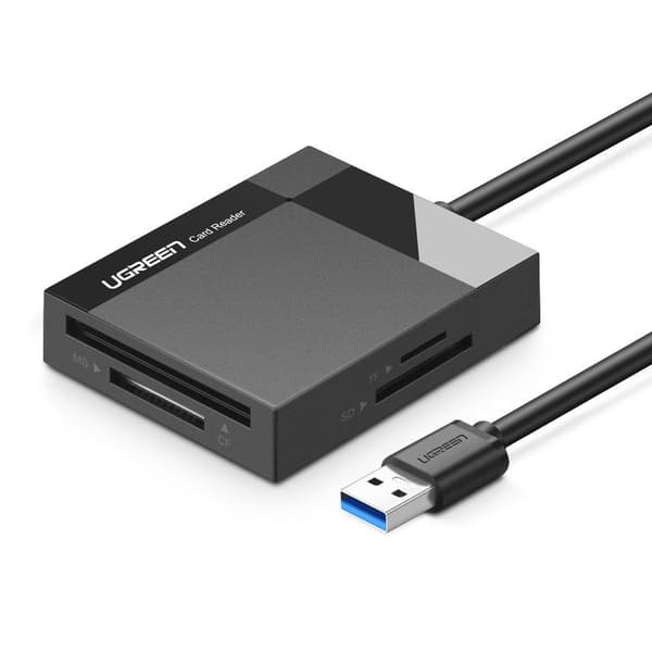 SD / micro SD / CF / MS hukommelseskortlæser, USB 3.0 stik 1m - sort