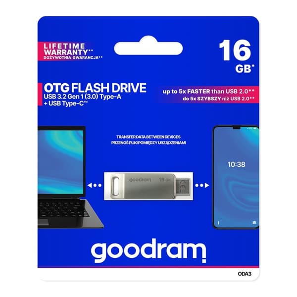 Goodram-minne 16GB USB 3.2 Gen 1 USB / USB-C OTG ODA3 silver Silver