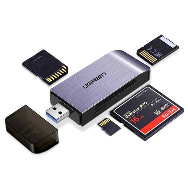 SD / micro SD / CF / MS hukommelseskortlæser, USB 3.0 stik - grå