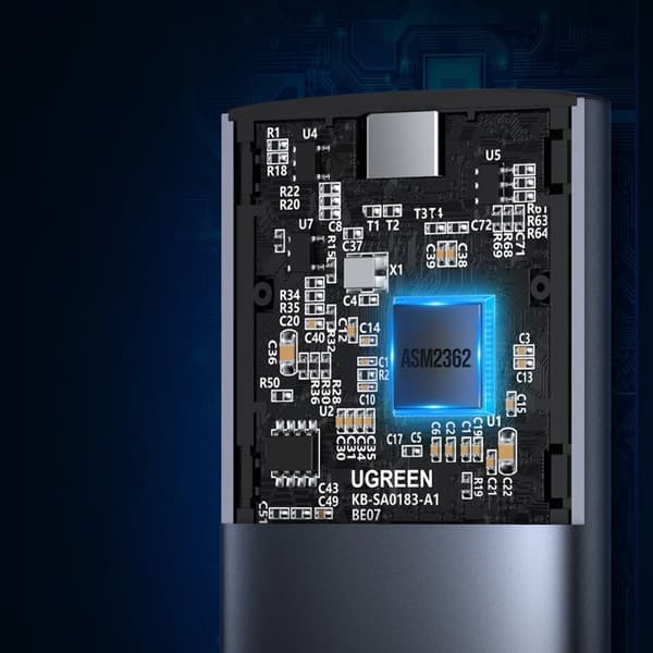 Fickfodral för M.2 SuperSpeed ​​​​10Gbps SSD-enhet + USB-C-kabel 0,5 m grå
