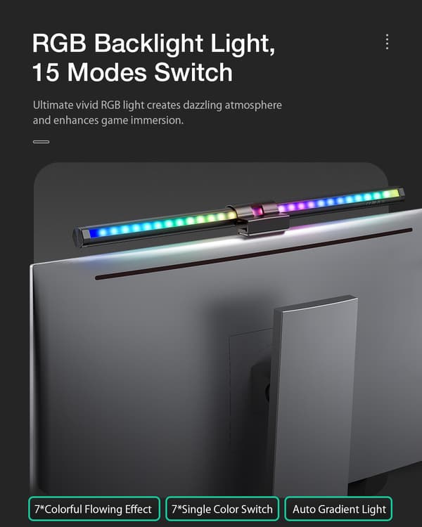BW-CML2 RGB Gaming Monitor Light Bar Dubbel ljuskälla 300-1000Lux Justerbar Cool/Blanda/Varmt Ljus Ögonskydd Anti-glare USB e-läsljus
