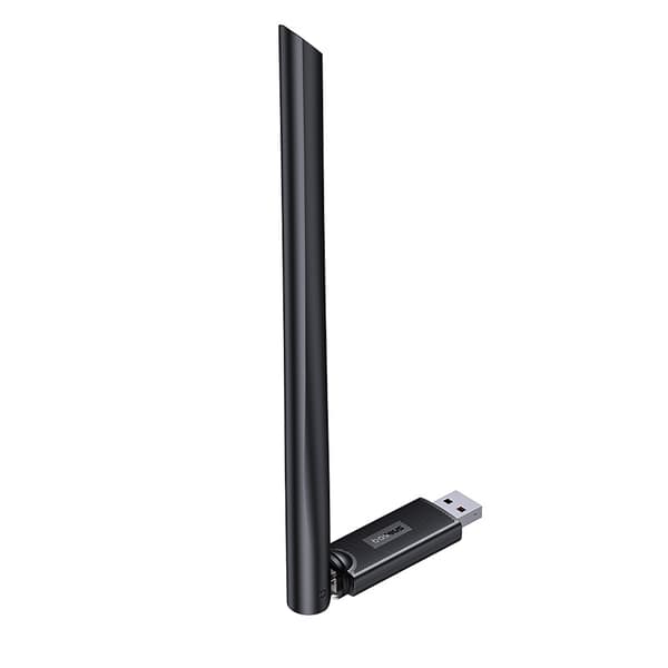 Externt USB WiFi 2.4GHz 5GHz 650Mb/s nätverkskort med 6dBi antenn, svart