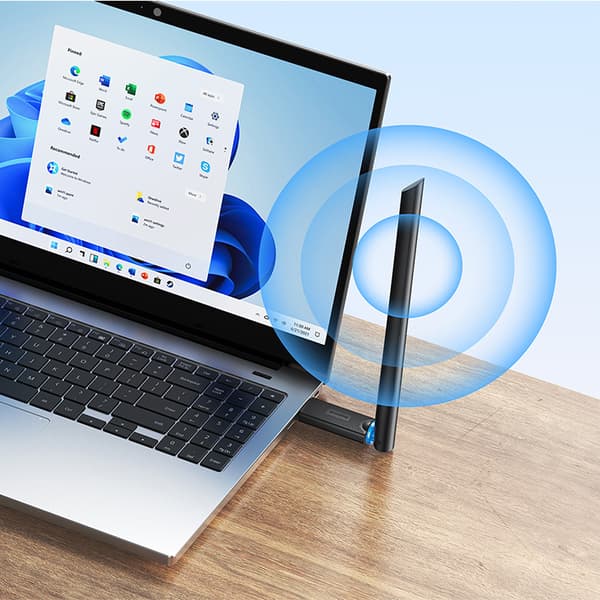 Ulkoinen USB WiFi 2.4GHz 5GHz 650Mb/s verkkokortti 6dBi antennilla, musta