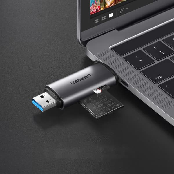 Universal micro SD-kortläsare för USB 3.0 och USB-C 3.0, grå