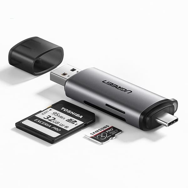 Universal micro SD-kortläsare för USB 3.0 och USB-C 3.0, grå