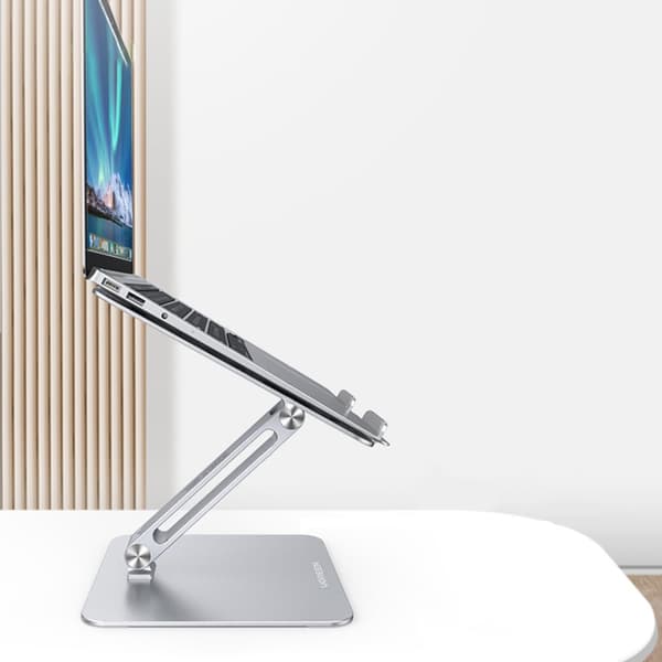 Stander, foldbart stativ til laptop, tablet, til stående arbejde, sølv