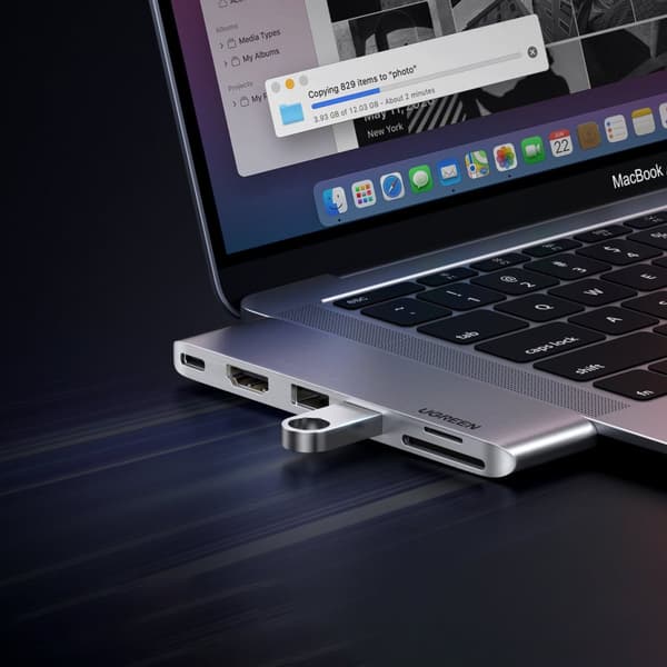 Portsplitter HUB MacBook Air Pro 2x USB-C HDMI 2x USB 3.0 SD TF PD grå