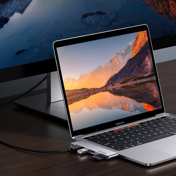Portsplitter HUB MacBook Air Pro 2x USB-C HDMI 2x USB 3.0 SD TF PD grå