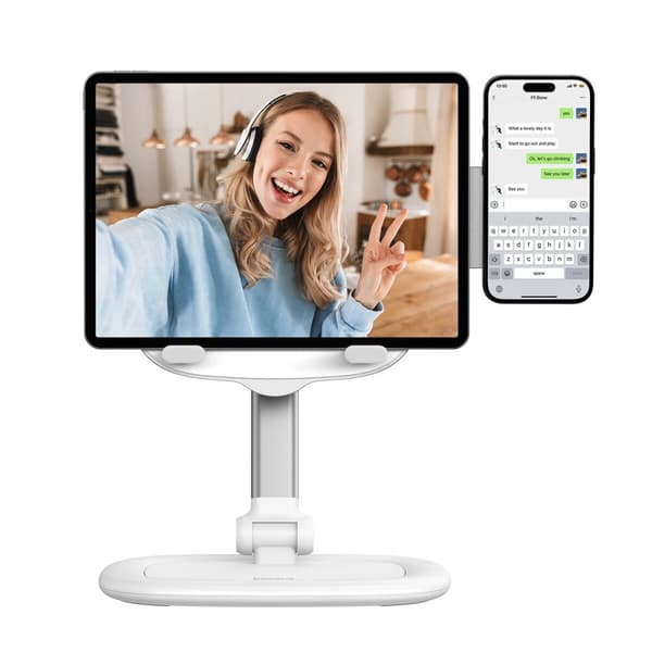 Säädettävä jalusta tabletille ja puhelimelle Seashell Series valkoinen