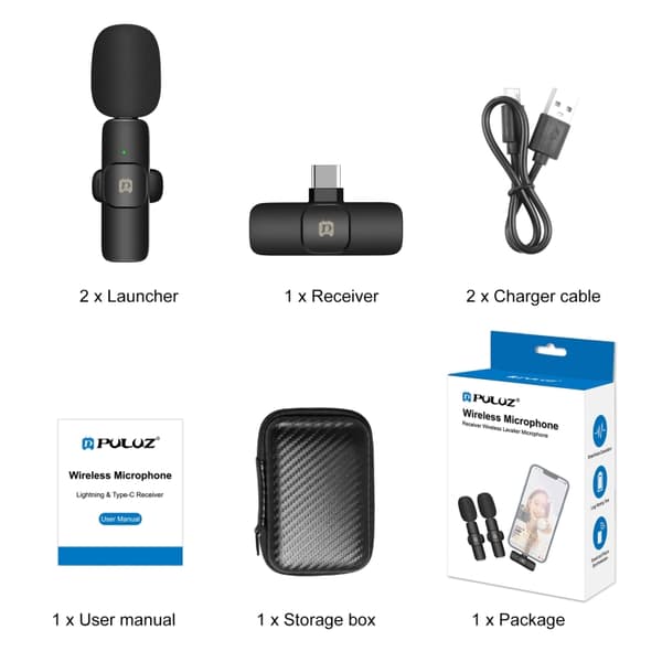 Puluz Trådlösa Lavalier Mikrofoner med USB-C-mottagare