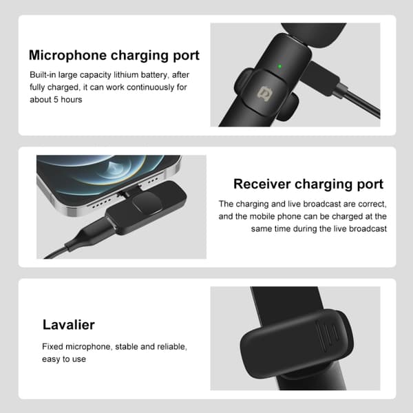 Puluz trådløse lavalier-mikrofoner med lightning-modtager og støjreduktion
