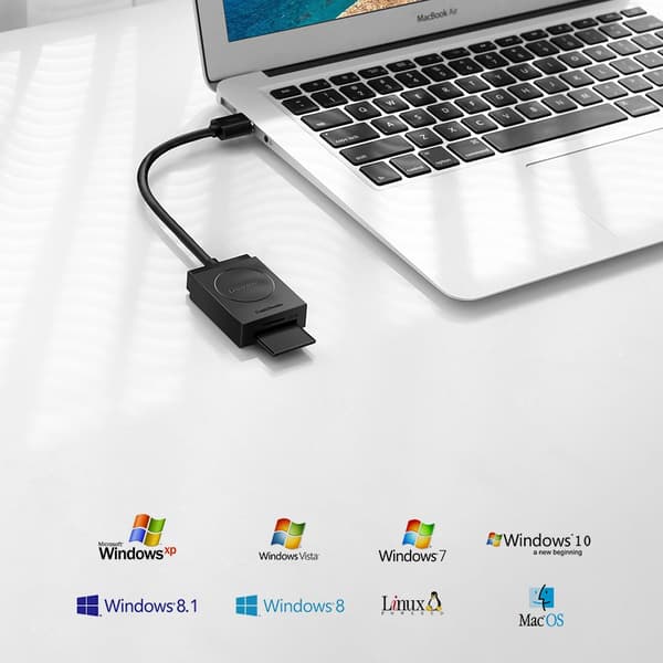 SD / micro SD hukommelseskortlæser, USB 3.0 stik, 15 cm - sort