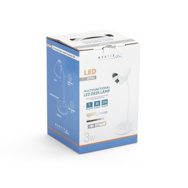 Montis Multifunktionell uppladdningsbar LED-skrivbordslampa MT044 bordslampa 3 W Vit