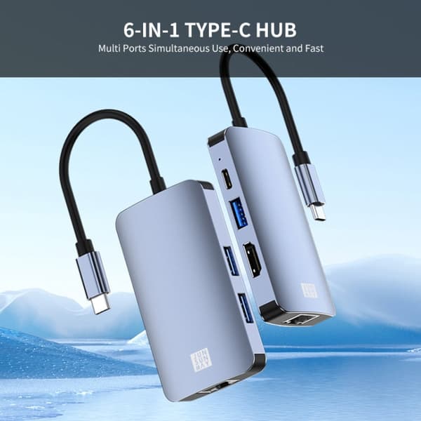 USB 6 in 1 Station USB-C Hub Multiport