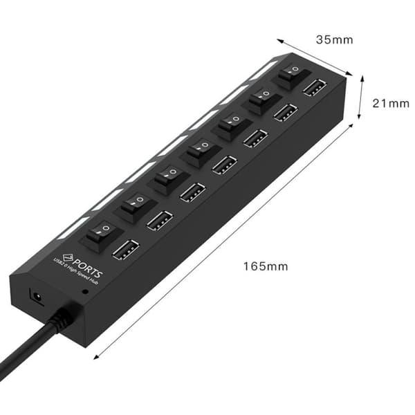 USB Hub 7 Ports 2.0 Splitter (Black)
