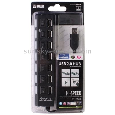 USB Hub 7 Ports 2.0 Splitter (Black)