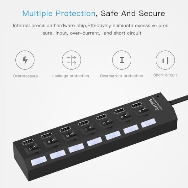 USB Hub 7 Ports 2.0 Splitter (Black)
