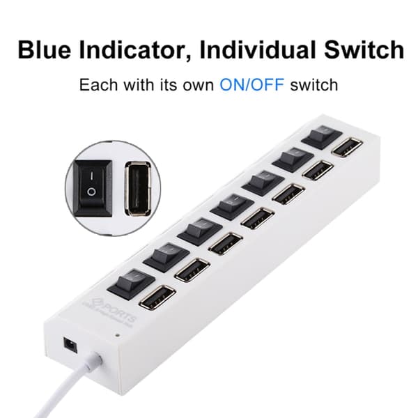 USB Hub 7 Ports 2.0 Splitter (Black)