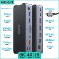 Miniatyrbild 2 av 2: MOKiN 15 i 1 Dockningsstation, 8K@30Hz Video Utgång, PD 100W Strömförsörjning,15i1 2DP 1HDMI