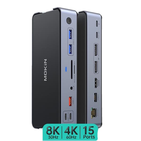 MOKiN 15 i 1 Dockningsstation, 8K@30Hz Video Utgång, PD 100W Strömförsörjning,15i1 2DP 1HDMI