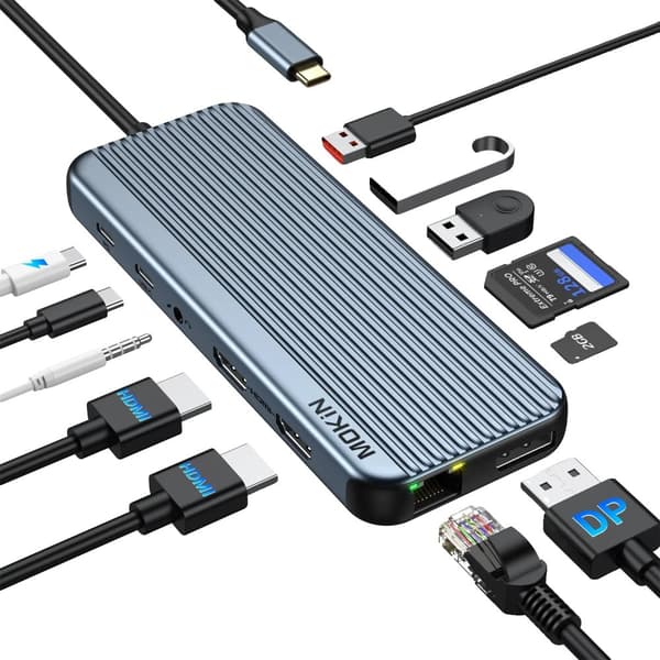 MOKiN USB-hubb, dubbla 8K HDMI-utgångar, hög hastighet för datatransfer,12 i 1