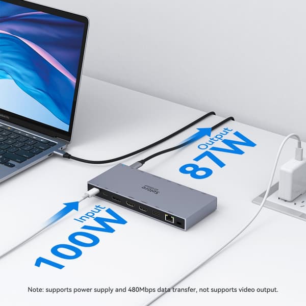 MOKiN 14-i-1 Docking Station, 4K HDMI Udgange, 100W Strømforsyning,Rummet Grå