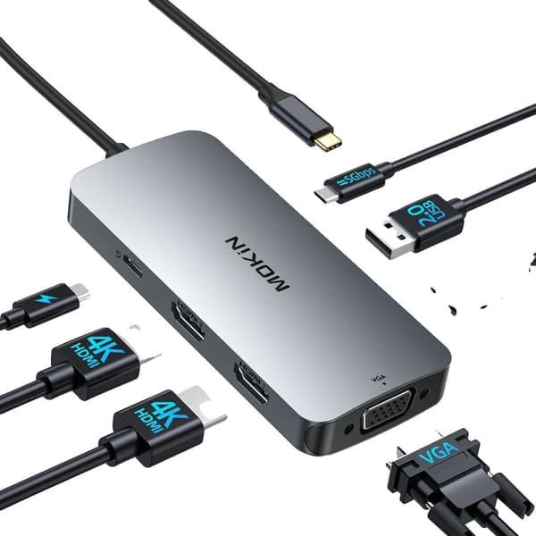 MOKiN USB C Hub, Dubbel 4K HDMI-utgångar, 100W Strömförsörjning,7i1-4K HDMI