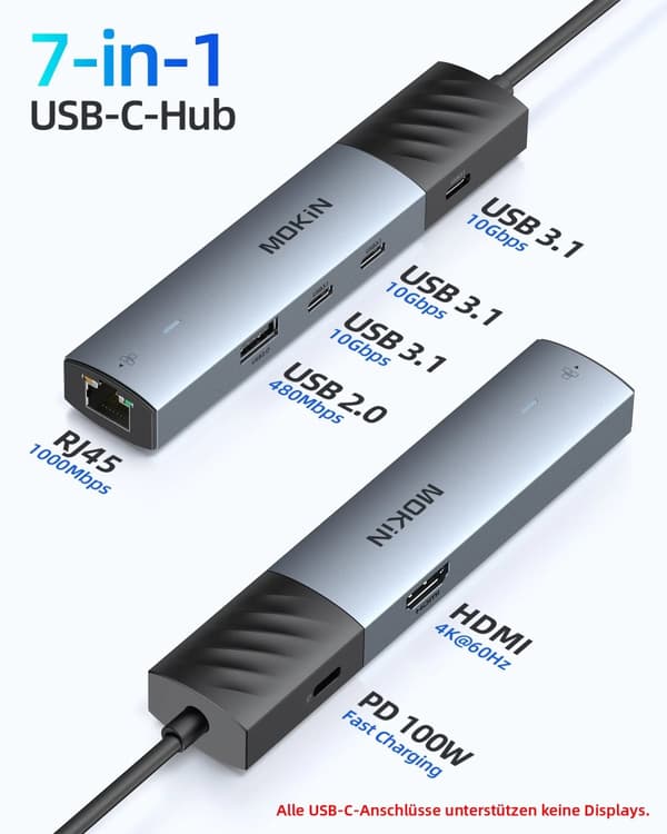 MOKiN USB-C Hub, 4K@60Hz HDMI, PD 100W Snabbladdning,7 i 1 (HDMI 10 Gbps)