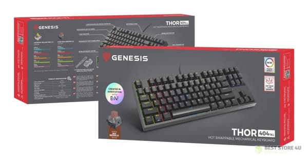 GAMINGTASTATUR GENESIS THOR 404 TKL US RGB BAGLYSNING MEKANISK SORT KAILH BOX BRUN