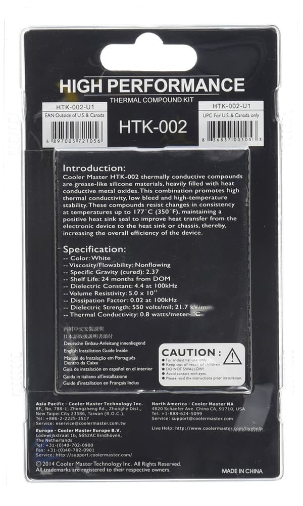 Cooler Master HTK-002 kylflänsmassa Termisk pasta