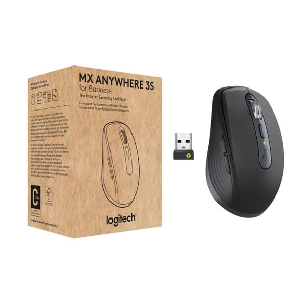 Logitech MX Anywhere 3S för företag, mus, högerhänt, trådlös RF + Bluetooth, laser, 8000 DPI, 910-006958 grafit