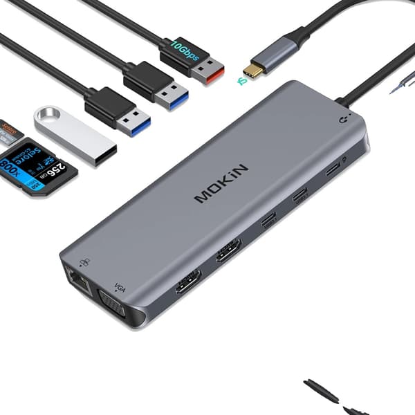 MOKiN USB Hub, 14 i 1 Funktionalitet, Dobbelt HDMI Udgange,14 i 1 2HDMI VGA