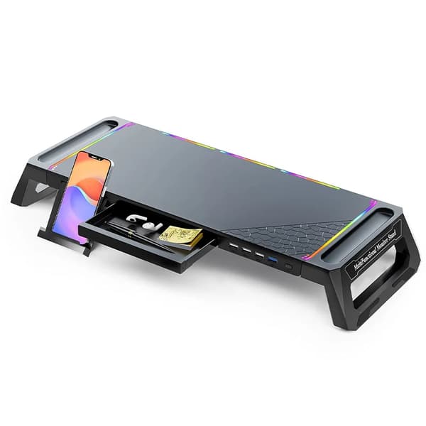 RGB Monitorställ, Förbättrad Betydelsevinkel, Fyra USB-portar,svart
