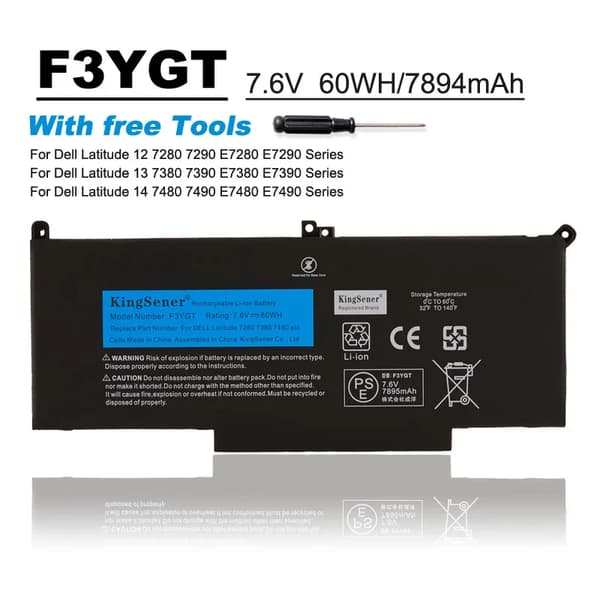 DELL Latitude Laptop Batteri, Kompatibel med E7280/E7290/E7380/E7390/E7480/E7490, Inkluderer Gratis Værktøj, F3YGT 60WH