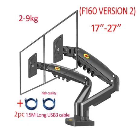 Monitorhållararm, gasfjäder, 360 graders rotation, med 2XUSB30