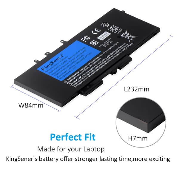 Bærbar computer batteri, kompatibelt med DELL Latitude E5480 & Precision M3520, 76V 68WH